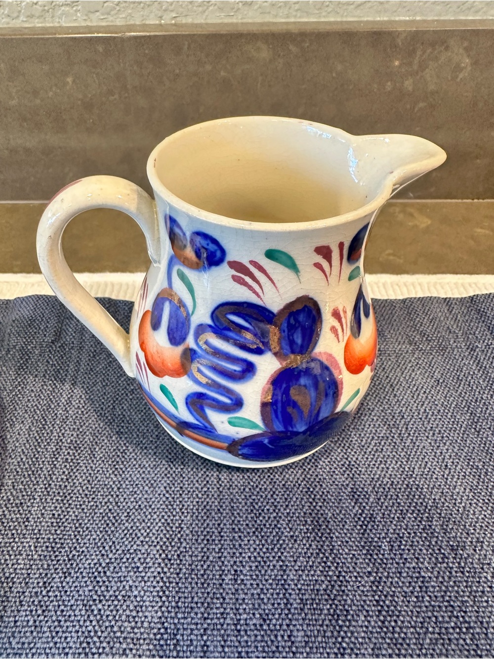 Vintage Gaudy Welsh Creamer Jug-Hand Painted Oyster Pattern Pink Luster-1800s